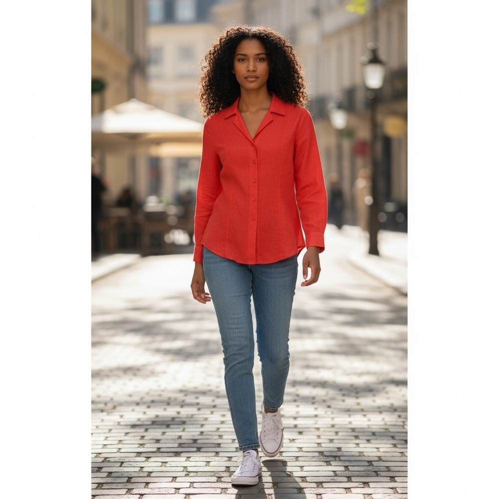 Vintage Silx Button-down Red Silk Blouse 8